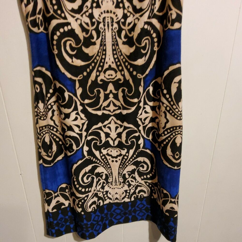 DONNA MORGAN WOMENS BLACK, TAN & BLUE SWIRL PATTERN DRESS SZ 4 - Picture 4 of 5
